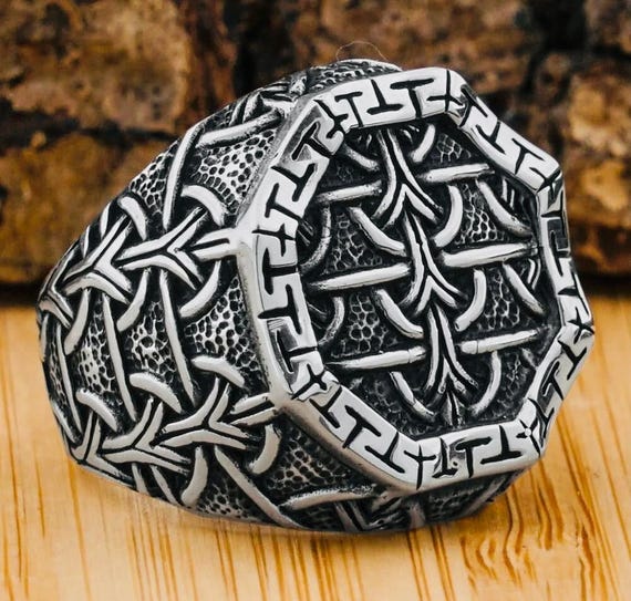 925 Sterling Silver Men’s Ring with Chain Pattern Design – 13 g