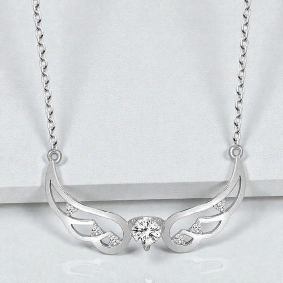 925 Sterling Silver Wing Pendant Necklace – Dainty Crystal Wing Jewelry for Women