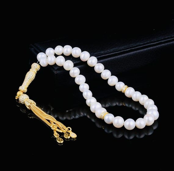 Gold Plated Silver Set Pearl Tasbih – Wrist Size Misbaha
