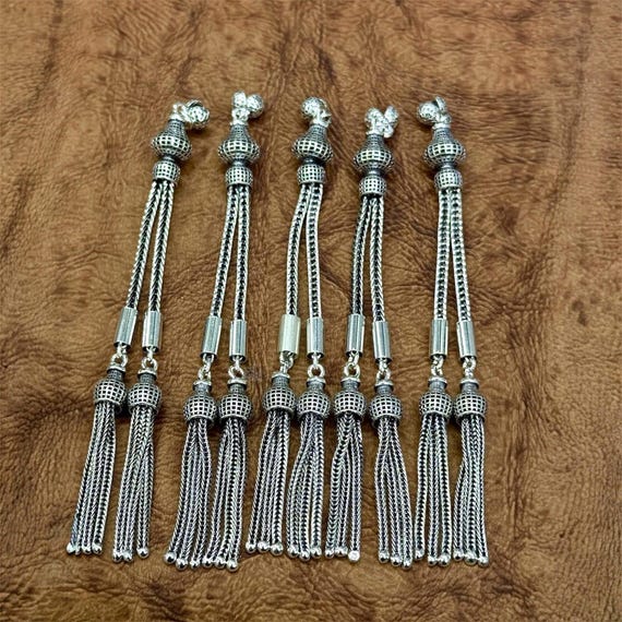 925 Sterling Silver Handmade Double Chain Cage Design Tasbih Tassel | Ottoman Style