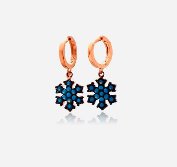 925 Sterling Silver Snowflake Earrings with Turquoise Nano Stone – 2.5 g