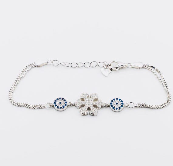 925 Sterling Silver Evil Eye Snowflake Bracelet