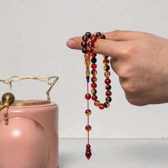 Handmade Pressed Amber Prayer Beads Islamic Tasbih Men’s Gift Turkish Tesbih