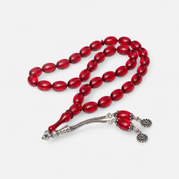 Red fire amber lamp with silver tassels