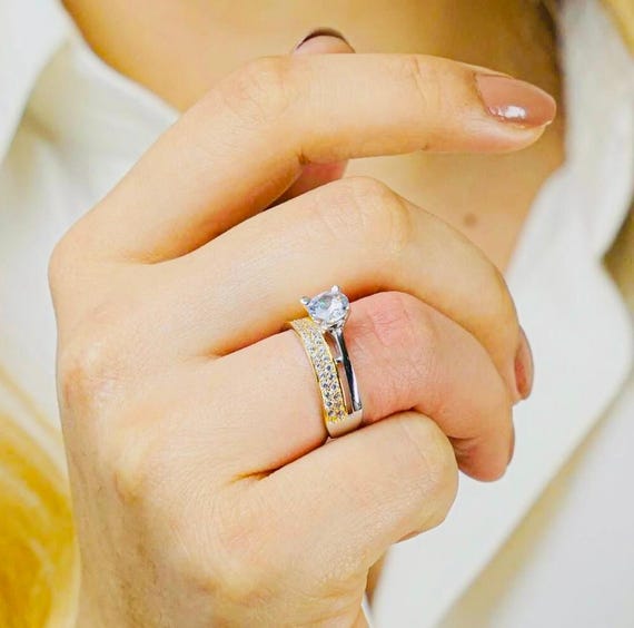 925 Sterling Silver Double Row Half Eternity Solitaire Ring – 3.75g