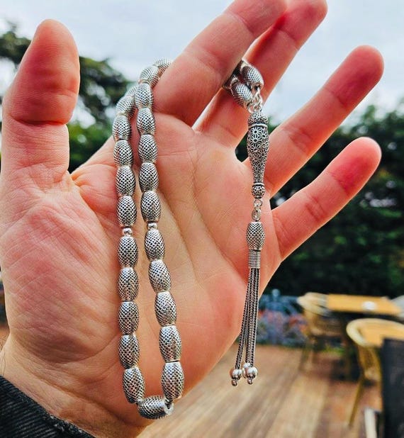 925 Sterling Silver Capsule Cut Tasbih Prayer Beads - 33 Bead Rosary