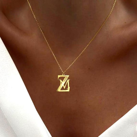 Interlocking Initial Necklace 925 Sterling Silver Personalized Jewelry