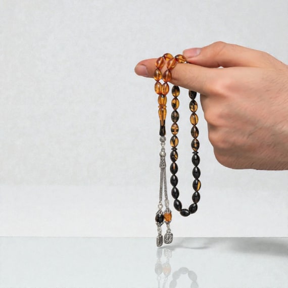 Silver Tassel Misbaha| Handmade Pressed Amber Tasbih Ottoman Islamic Prayer Beads