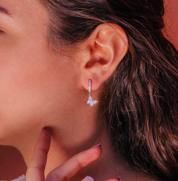 925 Sterling Silver Butterfly Drop Earrings with Zircon – Rhodium Plated