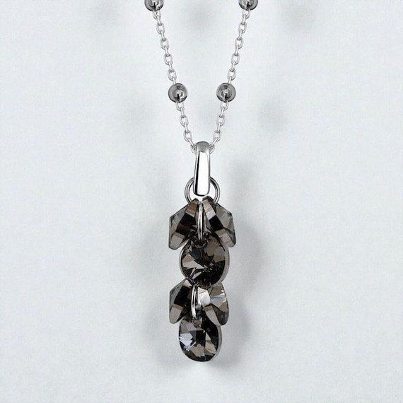 Crystal Cluster Drop 925 Silver Necklace • Shiny Dangle Necklace