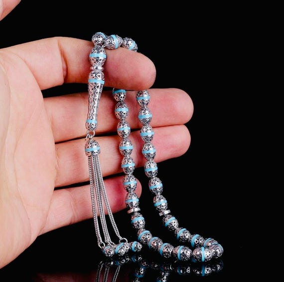 925 Sterling Silver Turquoise Enamel Misbaha – Oval Cut – 6.5x8.5 mm