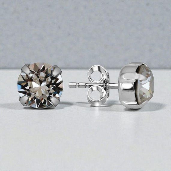 Crystal Silver Stud Earrings – Minimal Drop Design