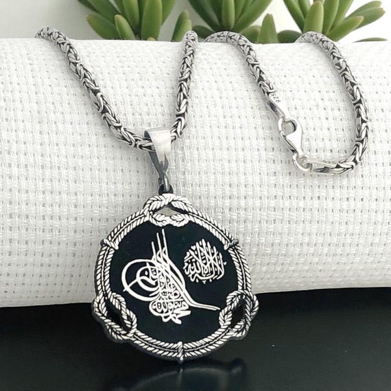 925 Sterling Silver Ottoman Tughra King Chain Necklace