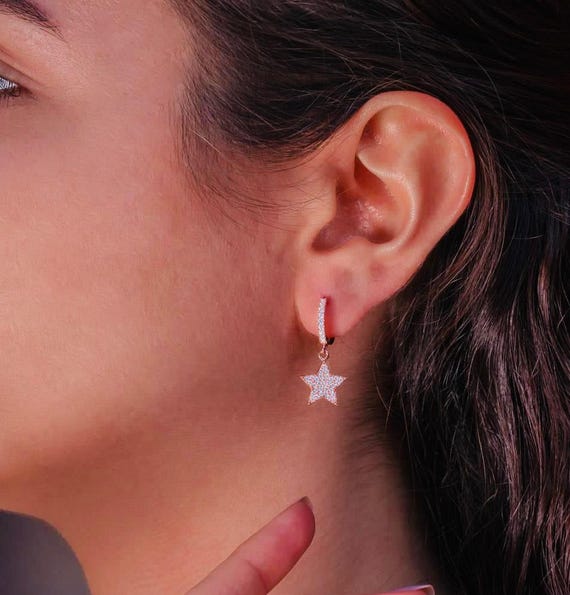 925 Sterling Silver Star Drop Earrings with Zircon – Rose Gold Plated