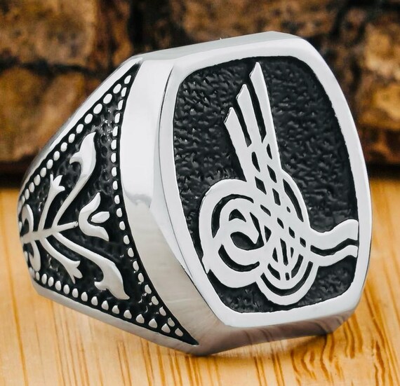 925 Sterling Silver Men’s Ring with Ottoman Tughra & Tulip Motif – 13.9 g