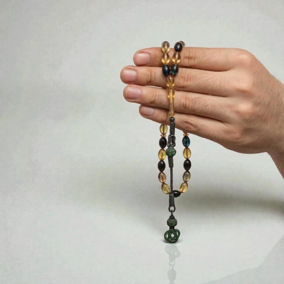 Handmade Sıkma Amber Misbaha with 1000 Silver Kazaz Tassel