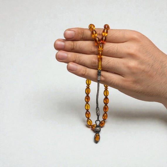 Handmade Sıkma Amber Worry Beads with 1000 Silver Kazaz Tassel