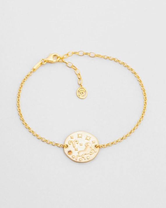Aries Zodiac Bracelet Gold Plated 925 Sterling Silver Adjustable Chain Bracelet