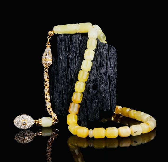 Gold Plated Silver Tassel Amber Misbaha – Capsule Cut