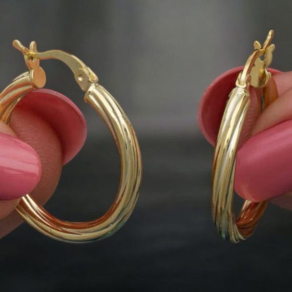 Gold Twisted Hoop Earrings for Women 925 Sterling Silver 3mm Gold Plated Hoops