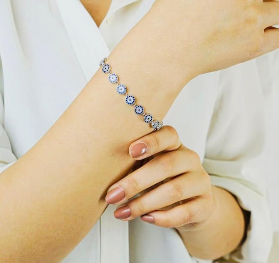 925 Sterling Silver Evil Eye Bracelet with Zircon Stones