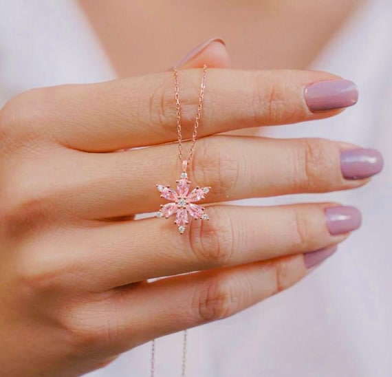 925 Sterling Silver Lotus Flower Necklace with Pink Zircon – Rose Gold Plated