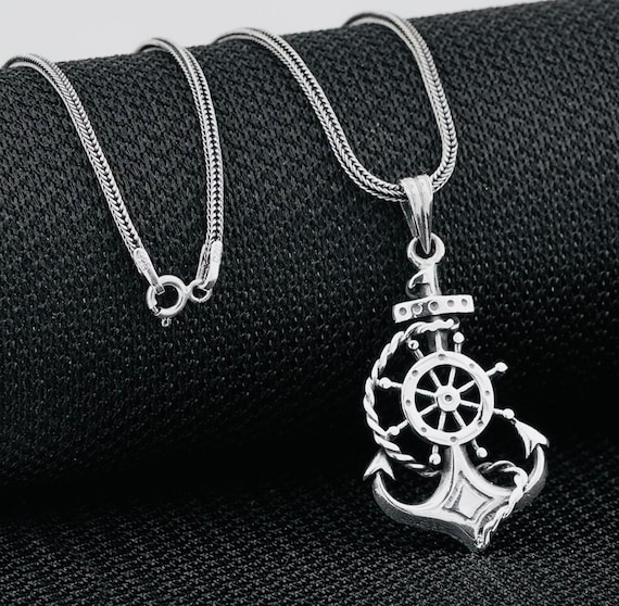 Anchor and Helm Design 925 Sterling Silver Men’s Necklace – 60 cm – 11.4 g