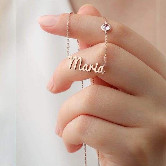 Stone Name Necklace in 925 Sterling Silver