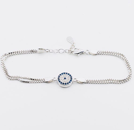 925 Sterling Silver Evil Eye Bracelet with Zircon Stones