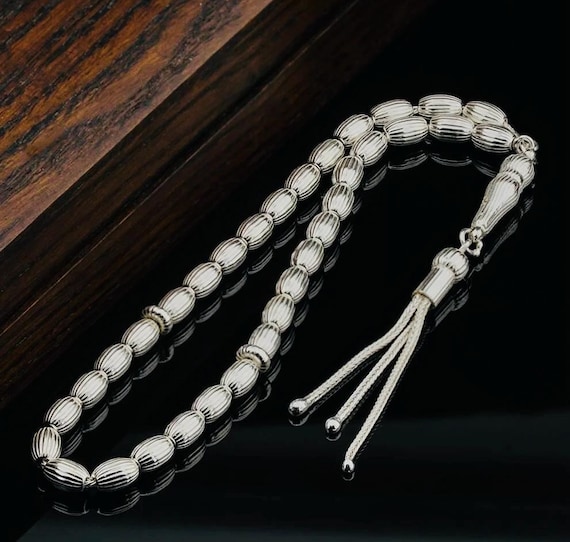 925 Sterling Silver Prayer Beads – Barrel Cut Engraved Tasbih