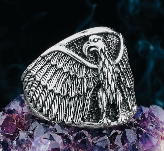 925 Sterling Silver Men’s Ring with Eagle Design – 11.7 g