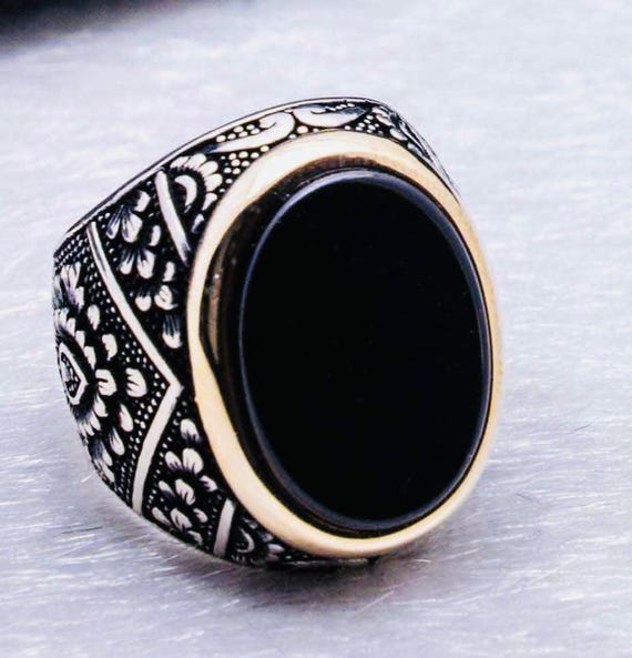 925 Sterling Silver Oval Flat Onyx Men’s Ring
