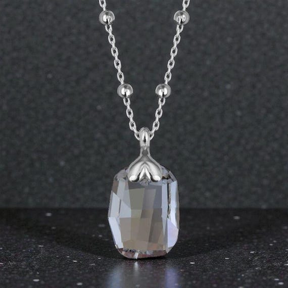 Crystal Baguette 925 Sterling Silver Chain Elegant Crystal Drop Necklace for Women