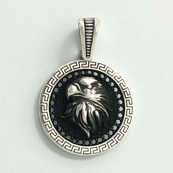 Sterling Silver Eagle Pendant Black Stone 925 Mens Jewelry