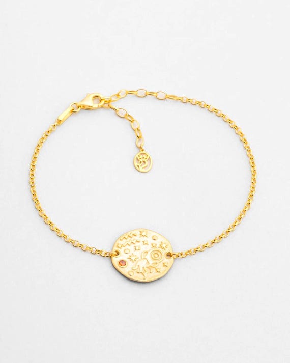 Aquarius Zodiac Gold Plated Silver Bracelet Adjustable Horoscope Jewelry Gift
