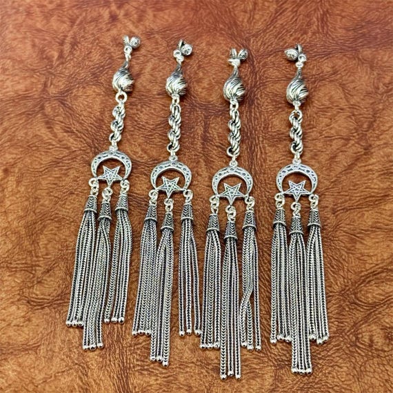 925 Sterling Silver Crescent Star Tasbih Tassel Handmade