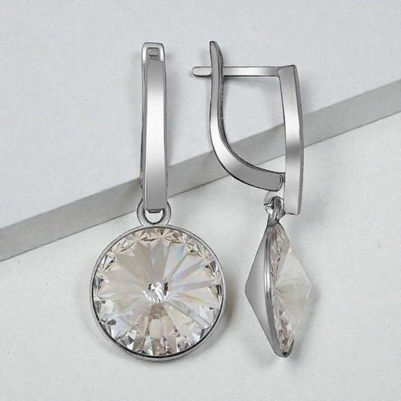 Crystal Drop Sterling Silver Earrings – 925 Silver, Handmade Dangle Design