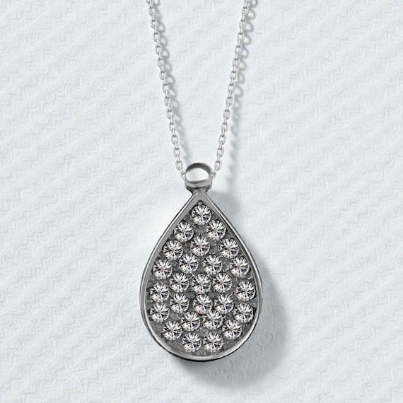 Crystal Drop Silver Necklace 925 Sterling Chain Elegant Women's Jewelry