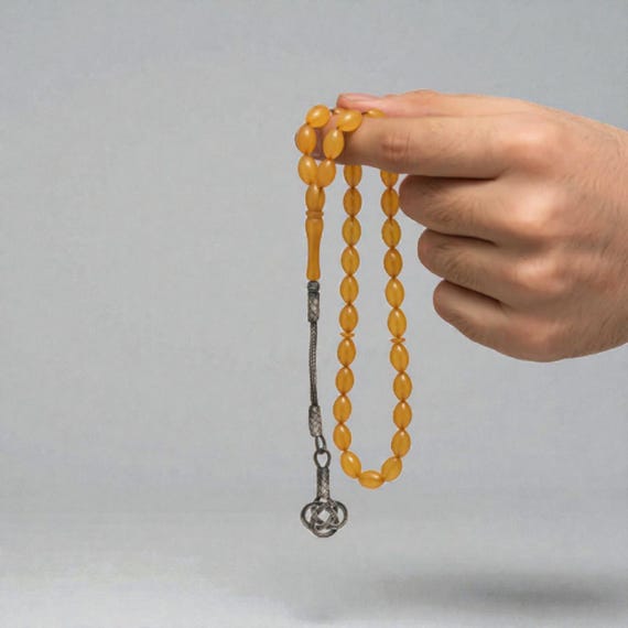 Amber Misbaha with 1000 Silver Kazaziye Tassel – Handmade Turkish Prayer Beads