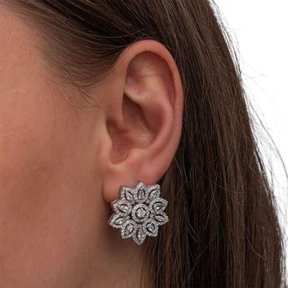 Floral Zircon Earrings for Women 925 Sterling Silver Flower Earrings