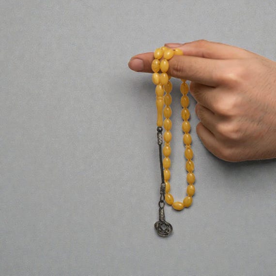 Silver Kazaz Tassel Ottoman Misbaha Sıkma Amber Prayer Beads Handmade