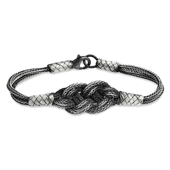Handmade Braided Pure Silver Knot Bracelet for Men