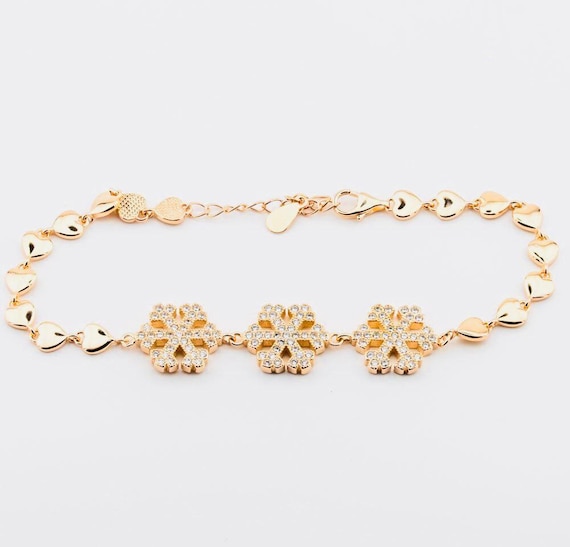 925 Sterling Silver Snowflake Bracelet with Zircon Stones – Rose Gold Plated