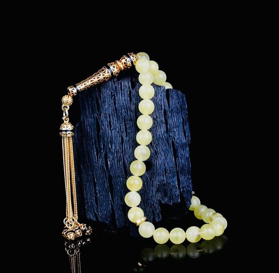 Gold Plated Silver Tassel Amber Misbaha – Wrist Size