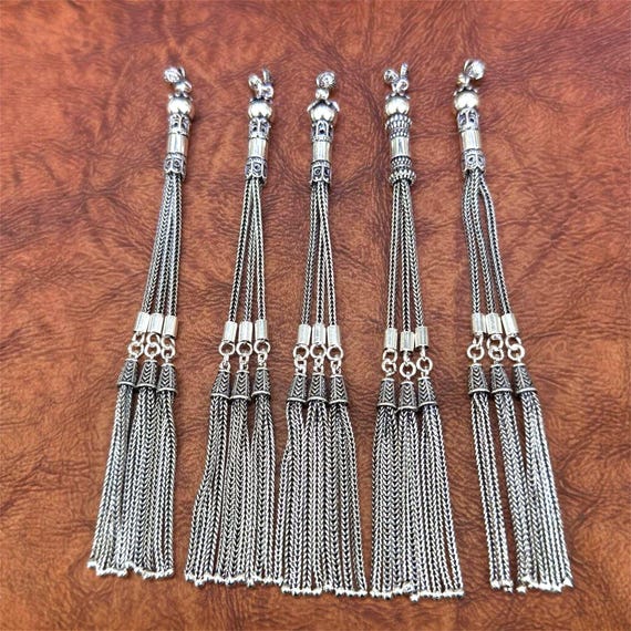 925 Sterling Silver Prayer Beads Tassel – Handmade Chain Tassel with Decorative Details