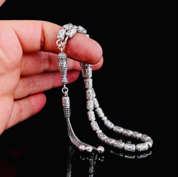 925 Sterling Silver Capsule Cut Fusion Tasbih – 33 Beads – 24.5 cm