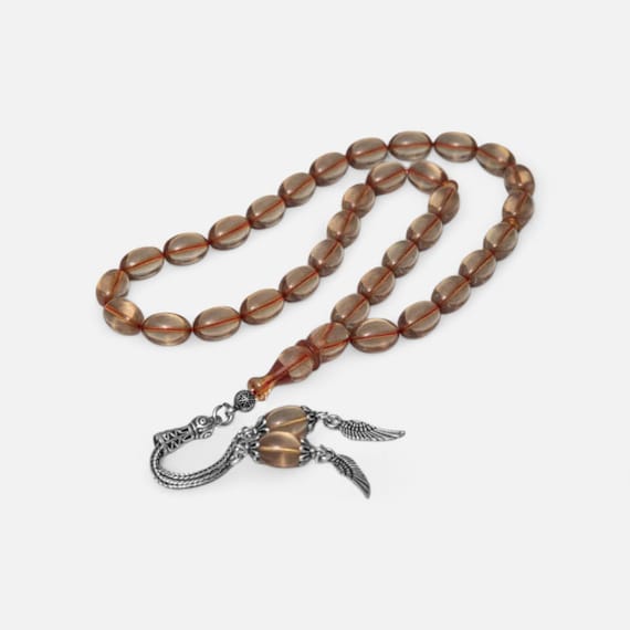 Amber Worry Beads with Silver Tassel Turkish Misbaha – Transparent Fire Amber Tesbih