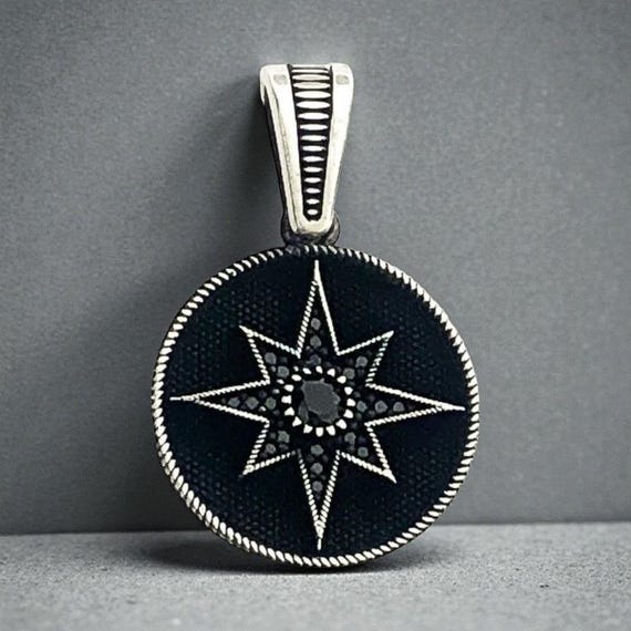 925 Sterling Silver North Star Pendant with Black Stone