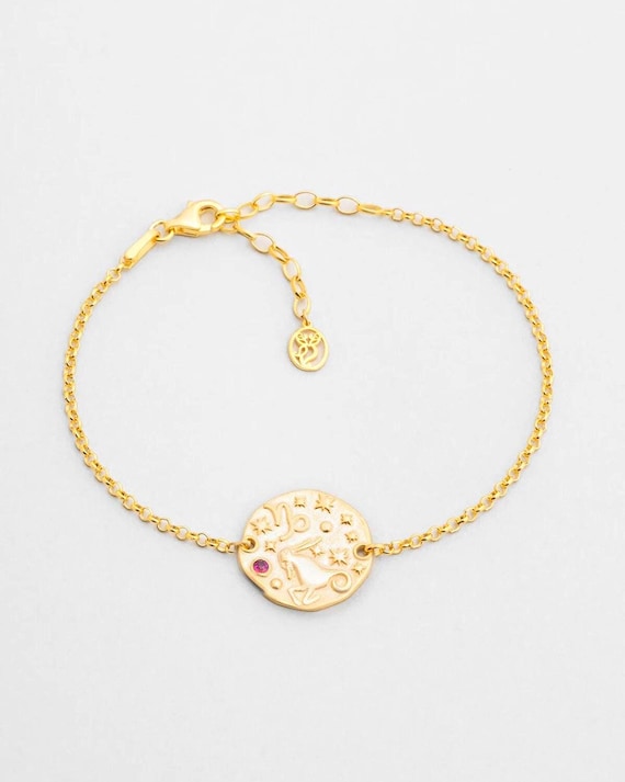 Capricorn Zodiac Gold Plated Silver Bracelet Adjustable Horoscope Jewelry Gift
