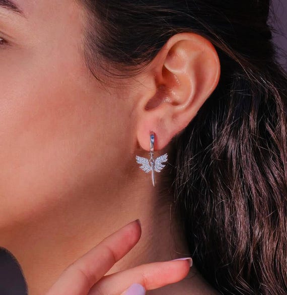 925 Sterling Silver Angel Drop Earrings with White Zircon – Elegant Design